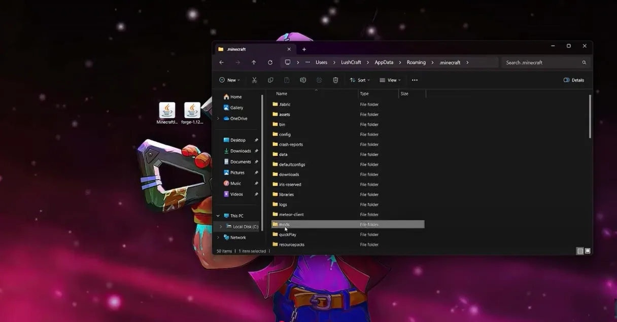jenny mod in Minecraft folder